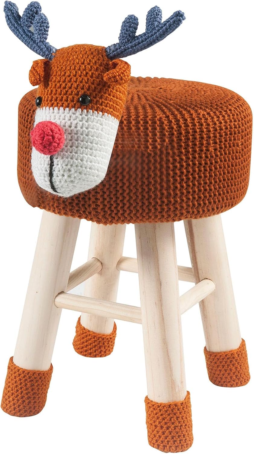 Deer Ottoman Stool, Upholstered Cute Deer Foot Stool with Wood Legs, Portable Small Seat for Playrooms Bedroom Living Rooms (Deer)