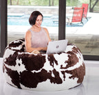 CordaRoy's Faux Fur Bean Bag Chair, Convertible Chair Folds from Bean Bag to Lounger, As Seen on Shark Tank, Cow Pattern - King Size