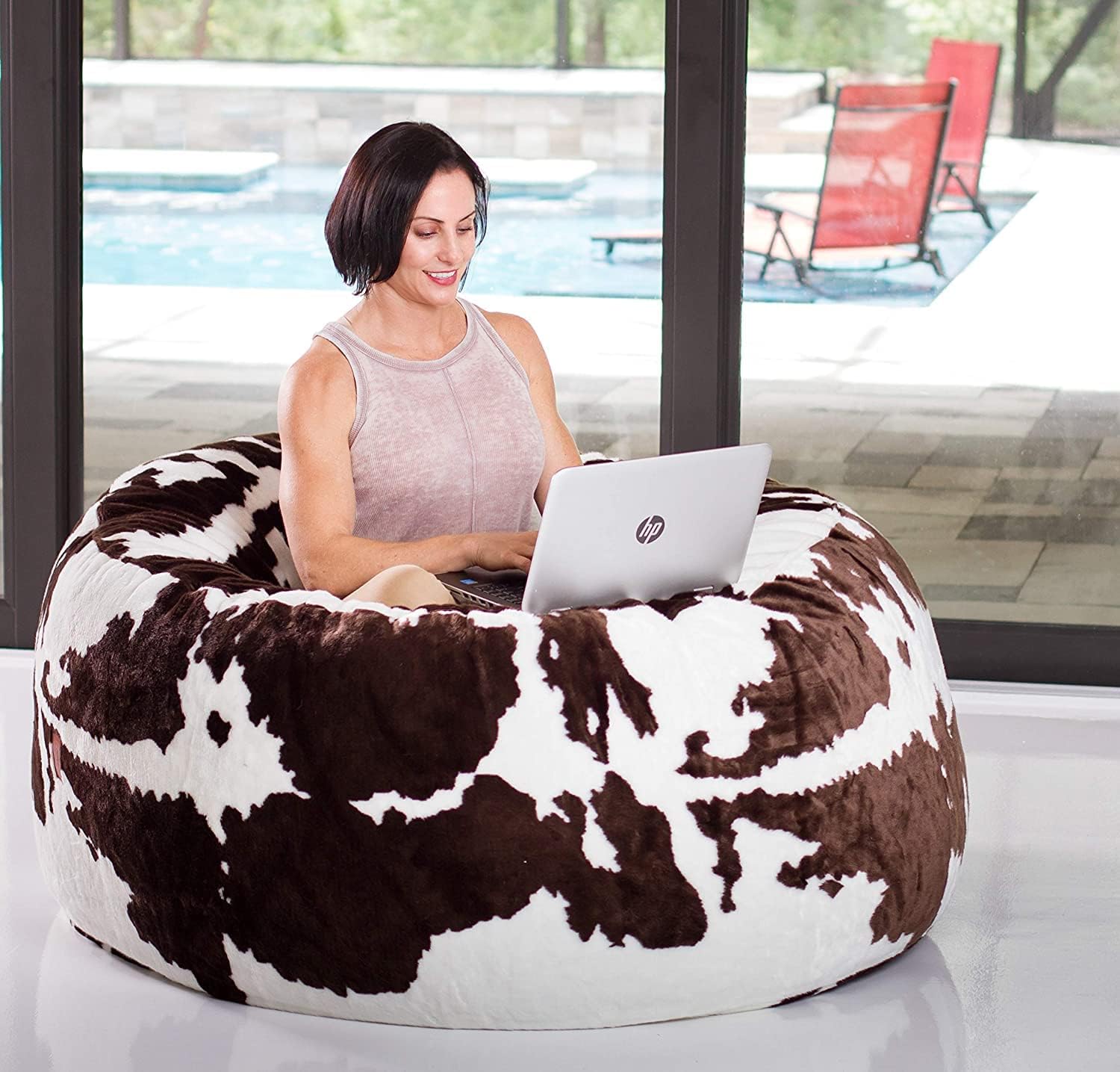 CordaRoy's Faux Fur Bean Bag Chair, Convertible Chair Folds from Bean Bag to Lounger, As Seen on Shark Tank, Cow Pattern - King Size