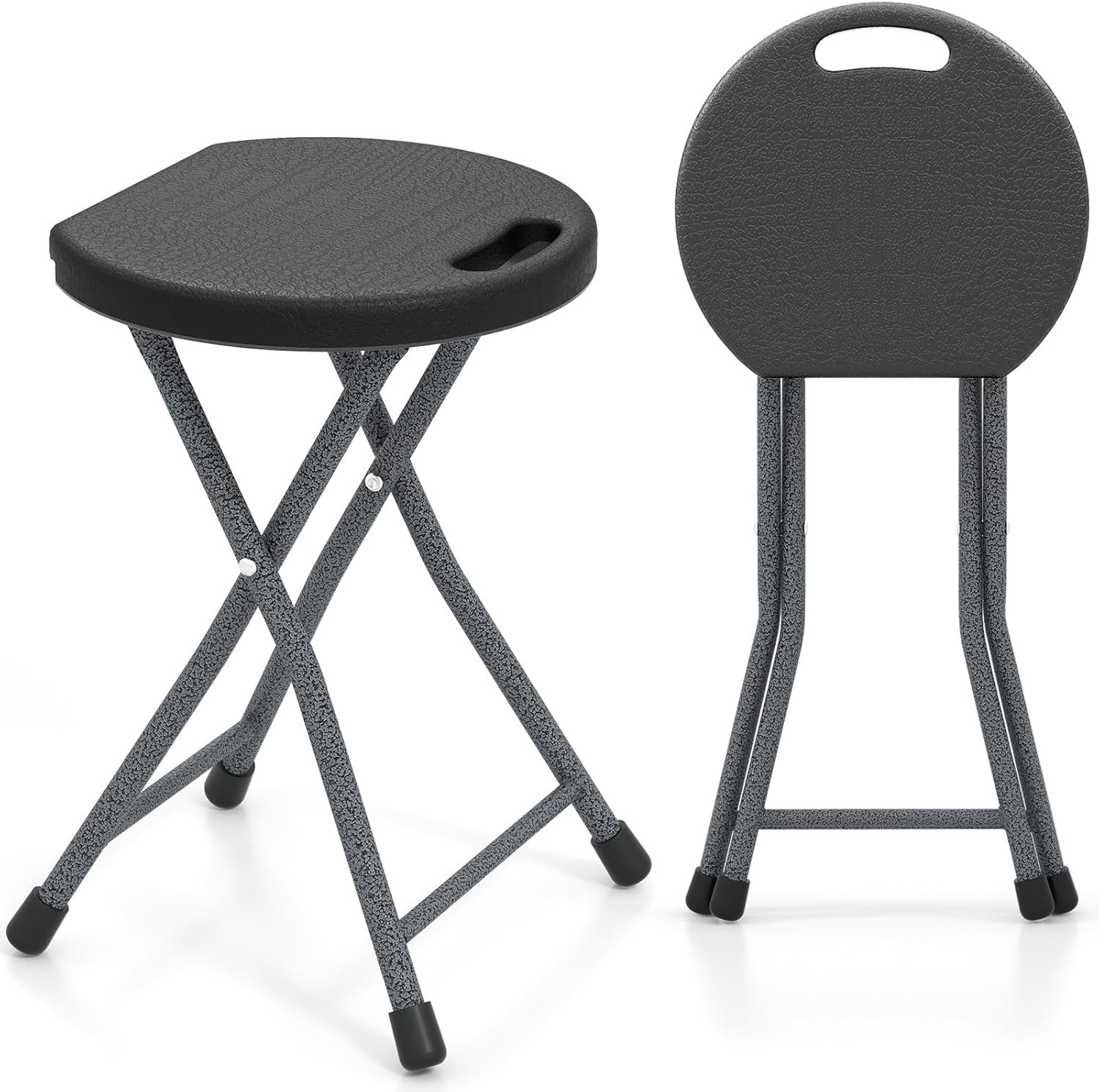 GYMAX Folding Stool, 18in Portable Collapsible Bar Stool with Handle & Steel Frame, 330lbs Sturdy Foldable Lightweight Metal Chair for Outdoor/Indoor Kitchen Home Bar, Assembly Free (Set of 1, 18inch)