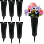 Memorial Floral Vases, Cemetery Vase, Headstones Flower Holder, Grave Cone Vase, Flower Pots for Outdoor Plants, Decorative Plastic Containers (Set of 6, Black)