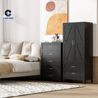 COFaR Armoire Wardrobe Closet with Drawers & Hanging Rod, 71'' Metal Wardrobe Closet with Doors & Adjustable Shelf, Farmhouse Wardrobe Cabinet for Bedroom Home Office Garage, Black
