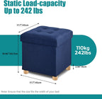BRIAN & DANY Ottoman with Storage, Square Storage Ottoman for Dorm, Linen Folding Ottoman Foot Stool with Legs for Living Room and Bedroom, 17.7"x17.7"x20" - Blue