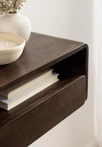 Kate and Laurel Kato Modern Mango Wood Floating Side Table with Drawer, 18 x 10 x 9, Dark Brown, Contemporary Wooden Floating Nightstand for Bedroom Bedside Table or Living Room Wall Storage