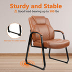 CLATINA Big & Tall 500 LBS Guest Chair, PU Leather Office Reception Chairs with Sled Base, Desk Chair No Wheels for Waiting Room Conference Lobby Computer Living Room School, Brown