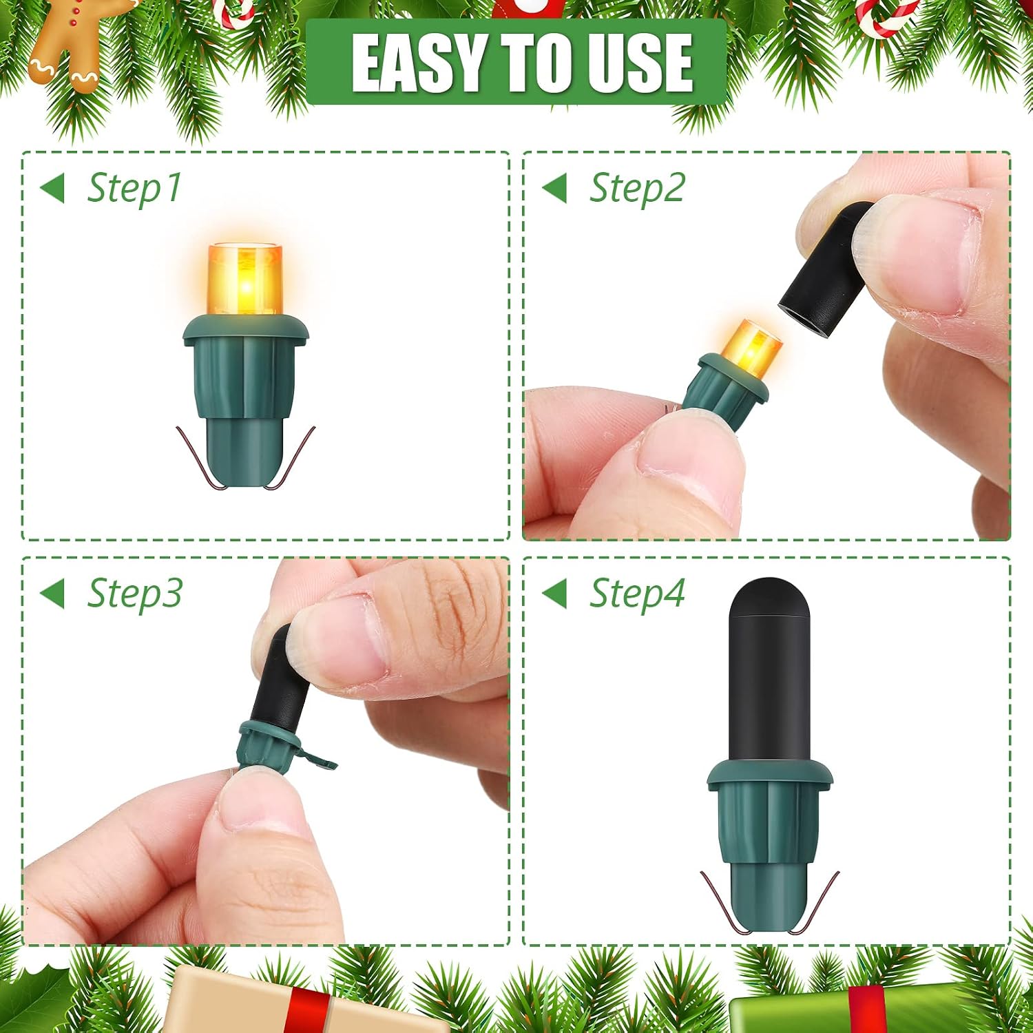Zonon 200 Pieces No Glow Caps Christmas Glass LED Glow Plug Cap Light Black Out Cover for Christmas Lights(5 x 13 mm)