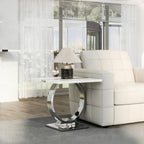 Asday 23.6" White and Silver End Table, Modern Side Table with Glossy Wooden Top and Stainless Steel U-Shaped Base, Accent Table for Living Room, Bedroom, Lounge
