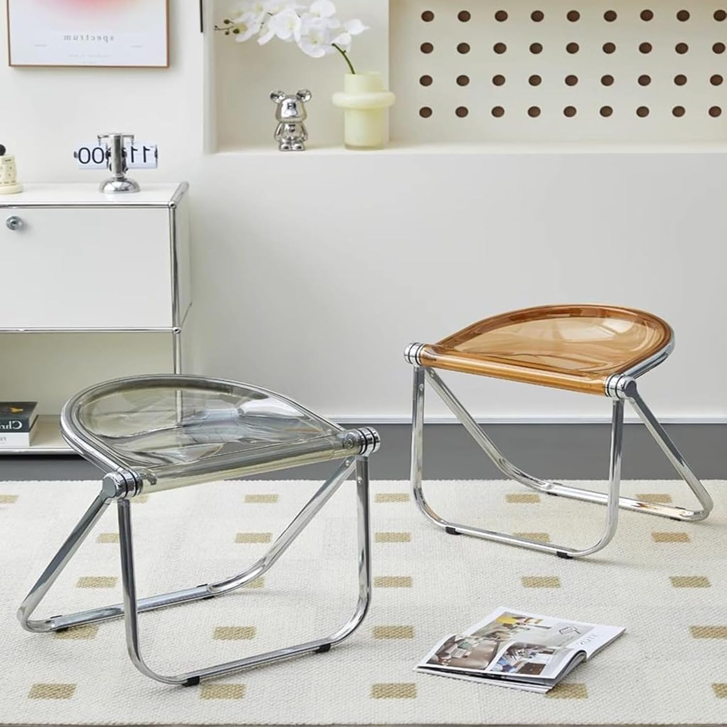 Acrylic Folding Chair Clear Dining Stool for Home Office and Outdoor Blue