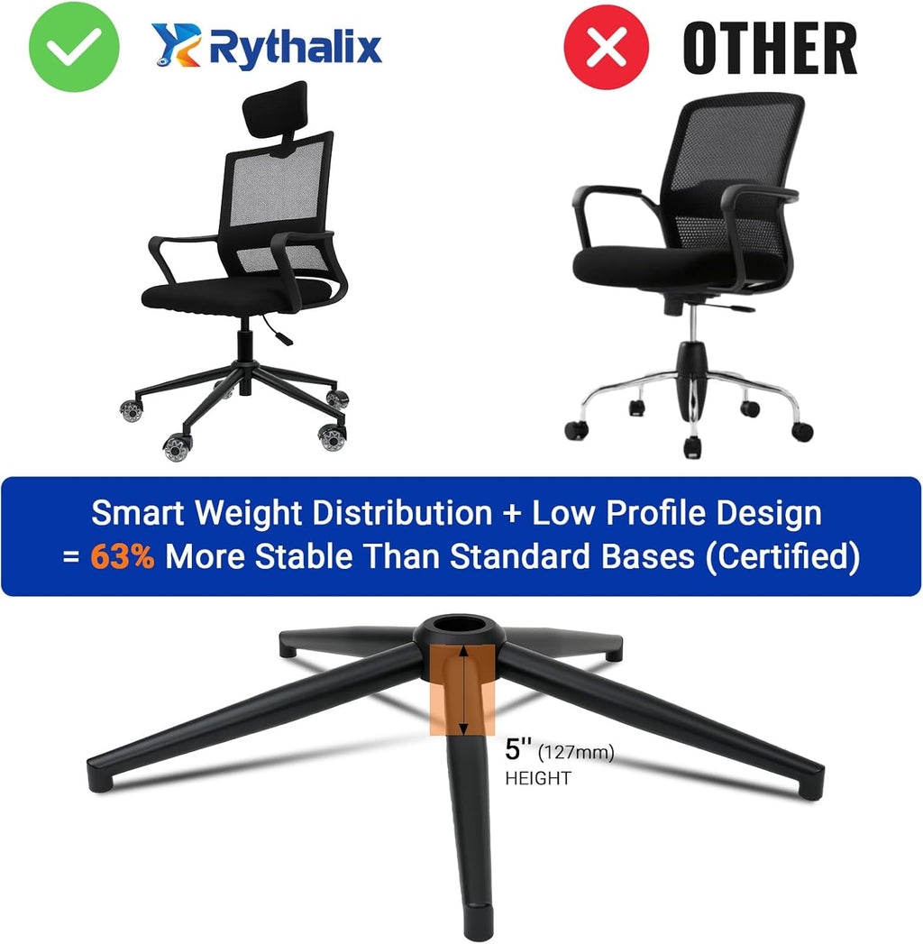28" Office Chair Replacement Parts- Heavy Duty Base Replacement- 2500 Lbs Capacity Matte Black Metal Chair Legs with Universal Casters Sockets, for Most Office/Desk Chair