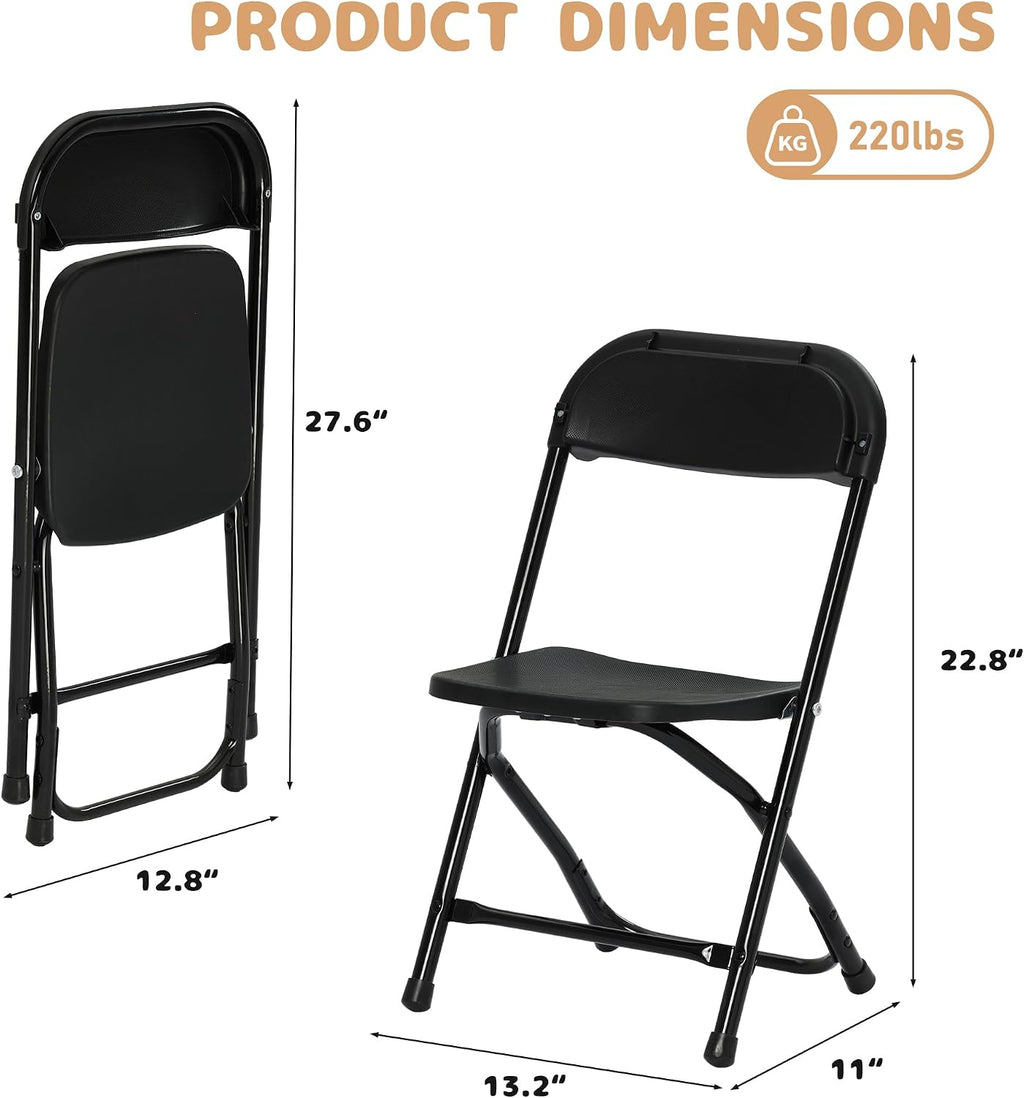 4 Pack Kids Black Plastic Folding Chair with Metal Frame for Toddler&Children, Lightweight and Stackable Foldable Seats for Indoor, Outdoor, Classrooms, Desks, Parties, Events