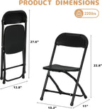 4 Pack Kids Black Plastic Folding Chair with Metal Frame for Toddler&Children, Lightweight and Stackable Foldable Seats for Indoor, Outdoor, Classrooms, Desks, Parties, Events