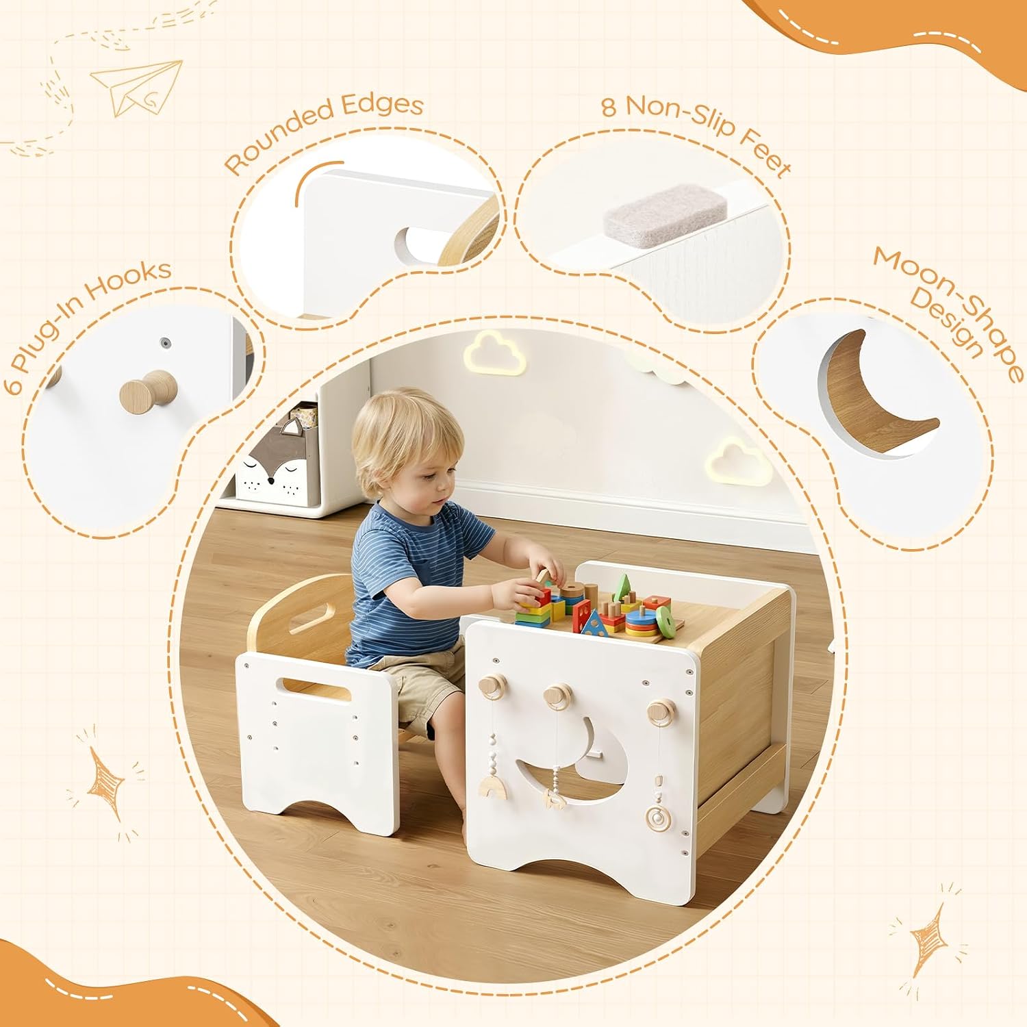 HOOBRO Weaning Table and Chair Set, 3-Level Height Adjustable Chair for Ages 1-3, Wooden Baby Activity Furniture for Reading, Playing and Eating, Enlarge Desktop, Easy to Assemble, Natural WN03KT01