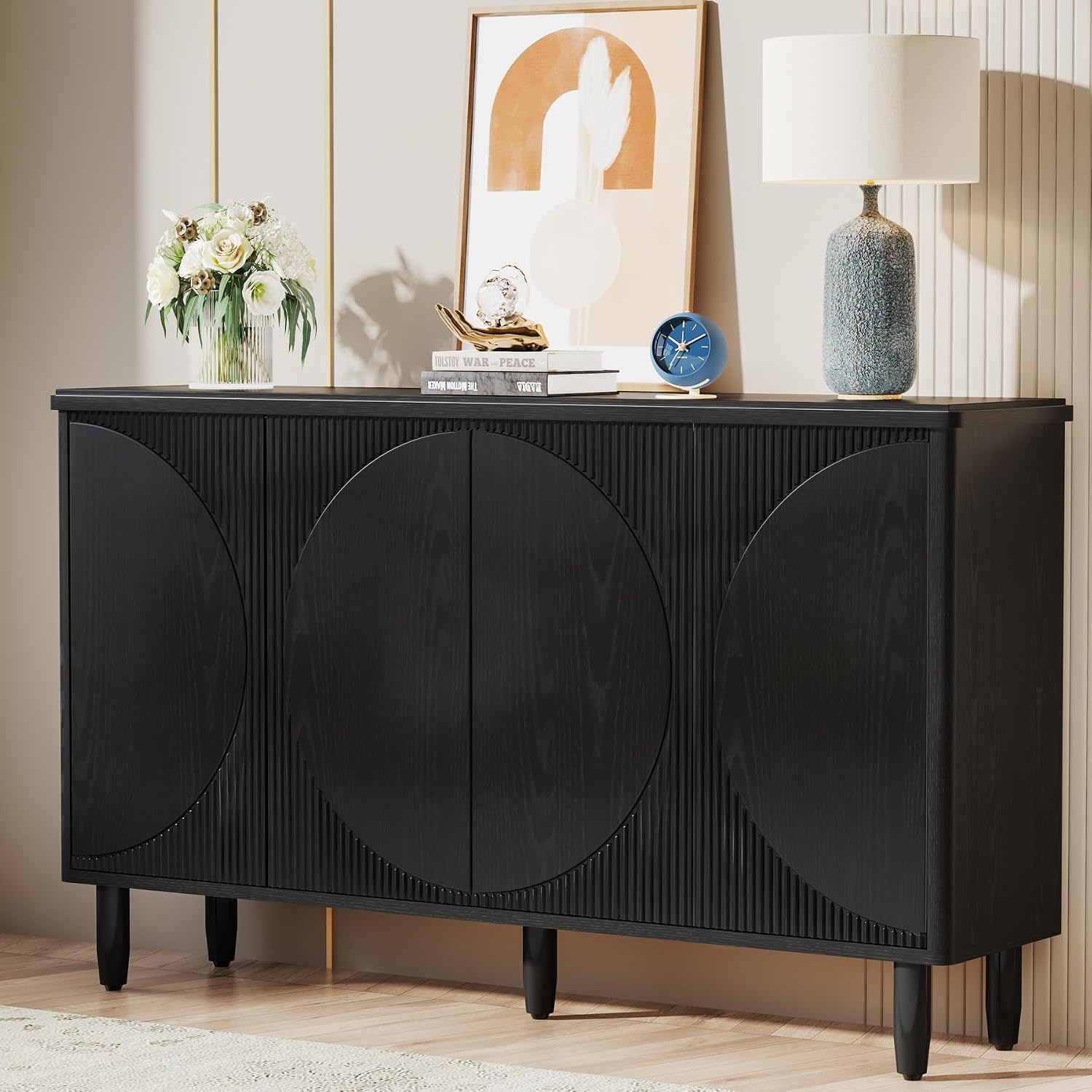 Tribesigns Buffet Cabinet Sideboard with Storage, Modern Storage Cabinet Sideboard Buffet Table with Doors for Living Room Kitchen Dining Room (Black)
