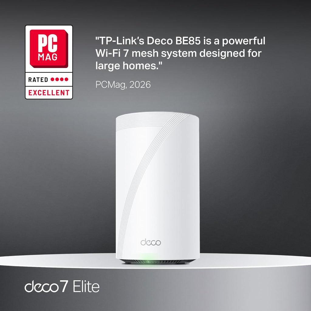TP-Link Deco 7 Elite BE85 Tri-Band WiFi 7 BE22000 Whole Home Mesh System- 2-Stream 22 Gbps, 2X 10G + 2X 2.5G Ports Wired Backhaul, 8X High-Gain Antennas, VPN, AI-Roaming, HomeShield (1-Pack)