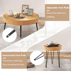 Giantex Boho Round Coffee Table Set of 2, Sofa Side Nesting Table with Solid Pine Wood Top, Metal Legs & Adjustable Foot Pads, 31.5" D Large Table Set for Living Room (Radial Pattern, Natural)