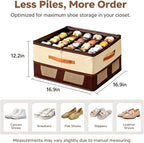 16 Grid Shoe Storage Box Organizer, Foldable Under Bed Shoe Organizer with Clear Lid & Side Mesh Pockets, Large Closet Storage Bins for Sneakers, Heels, Boots, Holds Up to 32 Pairs, 2 Pack