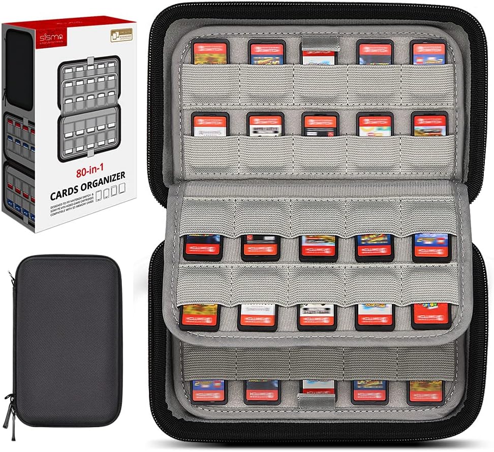sisma 80 Switch Game Case Compatible with Nintendo Switch/Switch 2 Games & PS Vita Cartridges, Hard Shell Card Holders Organizer Storage Case Travel Portable Carrying Bag