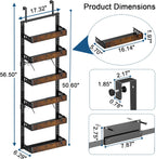 BUKFEN 6-Tier Over the Door Pantry Organizer, 2-in-1 Door Hanging or Wall Mounted Spice Rack with Adjustable Wooden Baskets, Heavy Duty Metal Storage Shelf, 12 Hooks for Kitchen, Bathroom, Closet