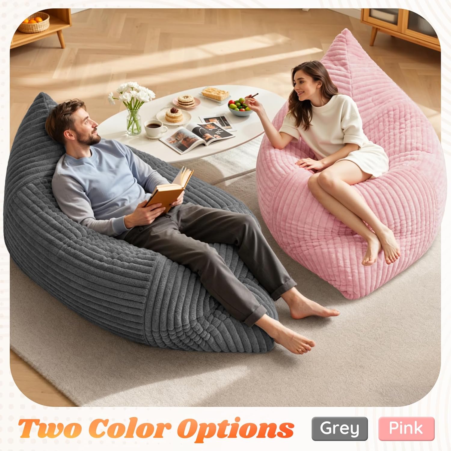 3 in 1 Giant Bean Bag Chair for Adults and Kids, Oversized Convertible Bean Bag Bed with Machine Washable Cover, Comfy Soft Memory Foam Floor Sofa for Living Room, Bedroom & Game Room(Grey)