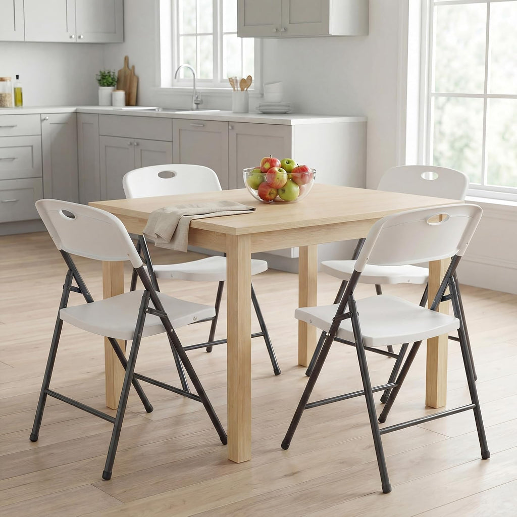 DUMOS 2 Pack White Folding Chairs, Plastic Portable Stackable Dining Chairs with Metal Frame, for Indoor Outdoor, for Home and Office, Conference, Party, Event, Wedding, Birthday, White