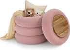 Soft Teddy Round Ottoman with Tray, 17.5 Inches Ottoman Coffee Table with Storage for Living Room, Vanity Stool with Storage Bedroom, Load up to 300 lb, No Assembly Required (Dusty Pink)