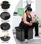 DocSafe Storage Ottoman with Lock,Fireproof Folding Ottoman Foot Rest Stool Storage Chest with Storage Safe for Important Documents,Waterproof 17 Inches Short Ottoman Foot Stool with Handles,Black