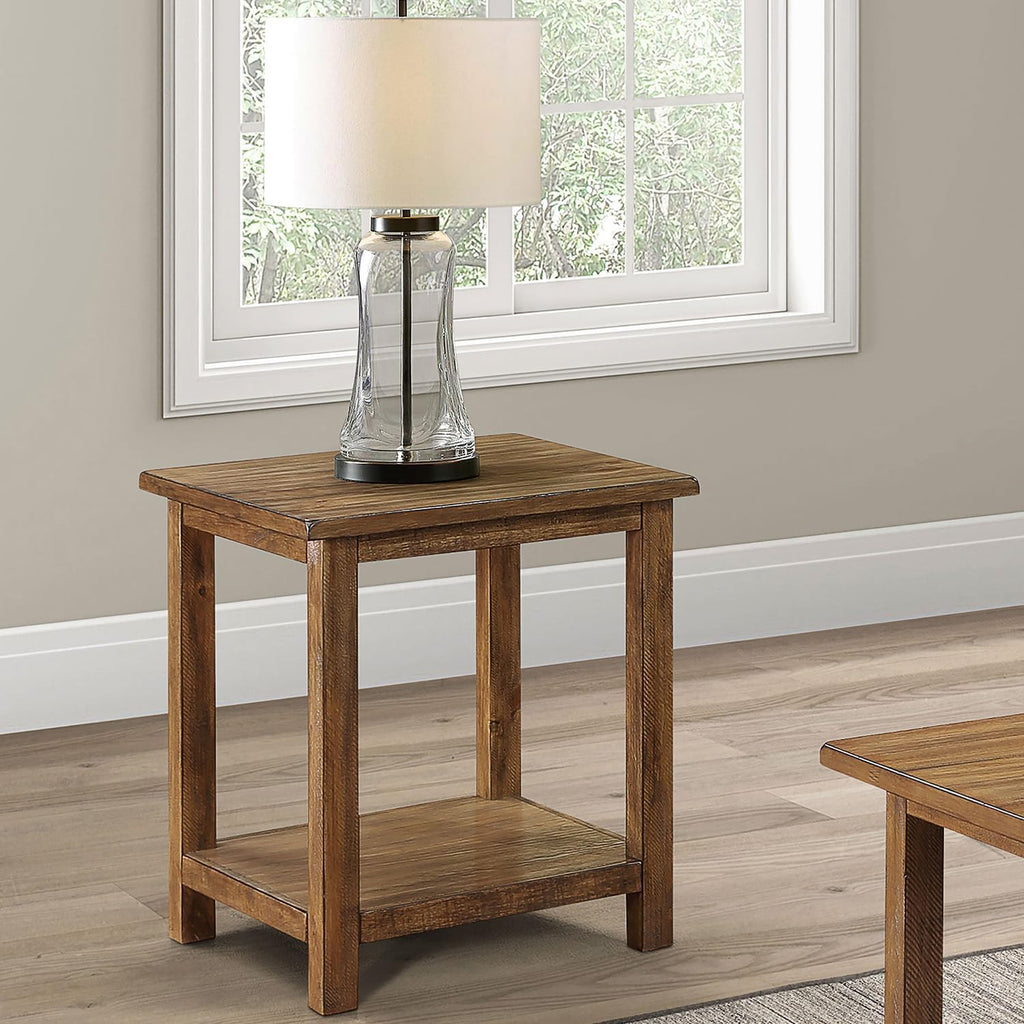 Castleton Distressed Brown Wood End Table with Shelf