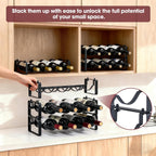 Stackable Wine Rack Countertop, 12 Bottles Wine Bottle Holder for Inside Cabinet, Small Tabletop Wine Holder Stand for Pantry Bar, 3-Tier Angle Adjustable Wine Bottle Rack for Tight Spaces