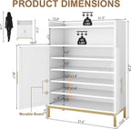 DreamDashio Shoe Cabinet with Adjustable Shelves & Doors, 7-Tier Farmhouse Shoe Storage Cabinet with Golden Metal Legs, 47.2'' Tall Shoes Rack Organizer Cabinet with Open Storage for Entryway, Hallway