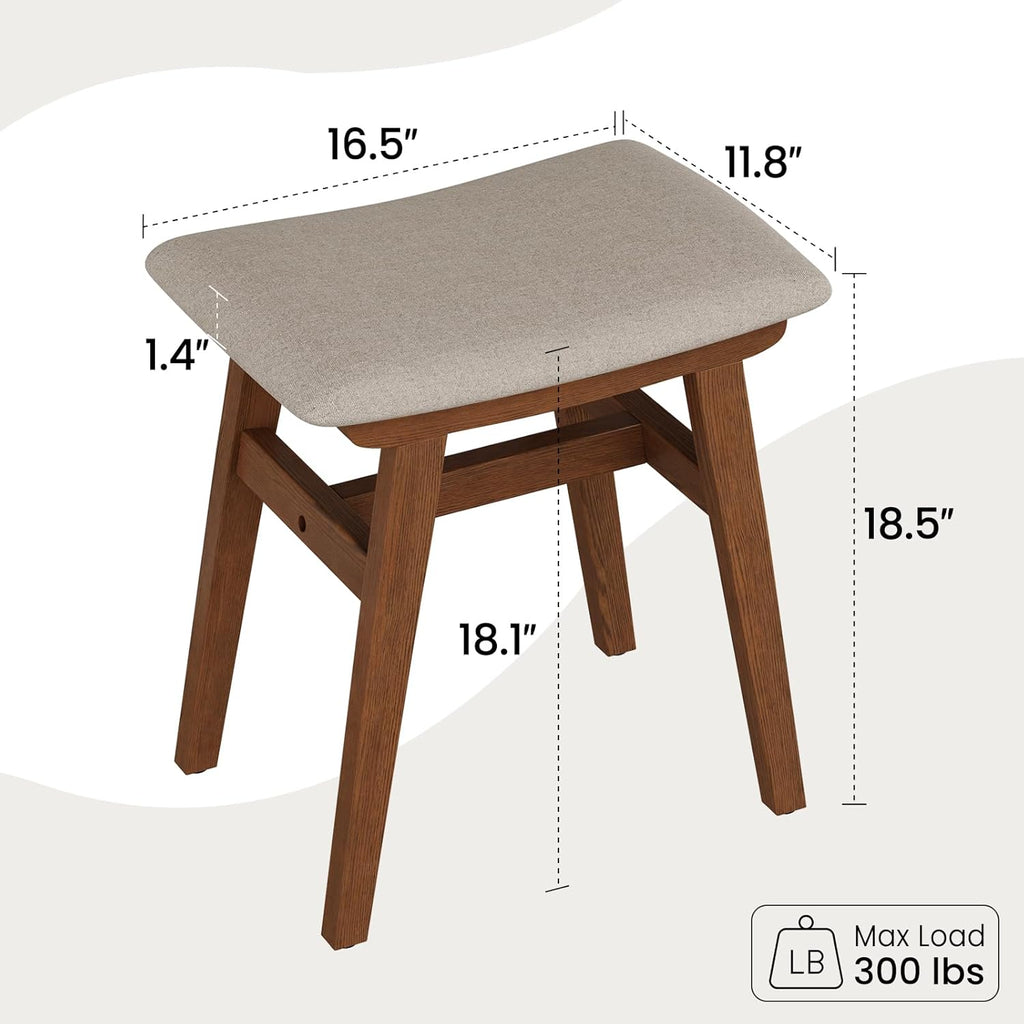 Solid Wood Small Vanity Stool Chair, Makeup Stools for Vanity Desk, Bathroom Vanity Chair, Padded Foot Stool for Living Room, Ottoman Foot Rest for Couch, Small Bench for Entryway, Walnut