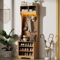 HOMMPA 24" Hall Tree with Bench and Shoe Storage, 5-in-1 Entryway Hall Tree with LED Light, 5 Tri-Hooks, Shoe Cabinet & Open Compartment, Farmhouse Style Mudroom Storage Bench w/Coat Rack for Hallway
