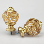 Decorative Curtain Rod Finials, Polyresin Round Gold Foiled Clear Finials, Set of 2, Compatible with 1 inch or 1-1/8 inch Dia Curtain Rod, Standalone Finial Pair