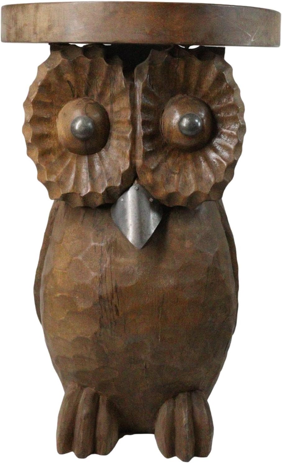 Ebros Gift Hand Carved Whimsical Wise Owl Round Top Sculptural Side Table Made of Mango Wood 18" Tall Home Office Decor Furniture