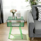 Acrylic Side Table, Round End Table with Storage, 19.7" H Small Modern Bedside Tables Nightstand, Home Decor Accent Table for Living Room Bedroom Office (Green)