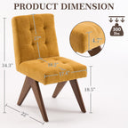 Rowill Modern Upholstered Dining Chairs Parsons Chair Linen Fabric Kitchen Chairs Tufted Armless Dining Room Chairs with Wood Legs Set of 2, Yellow