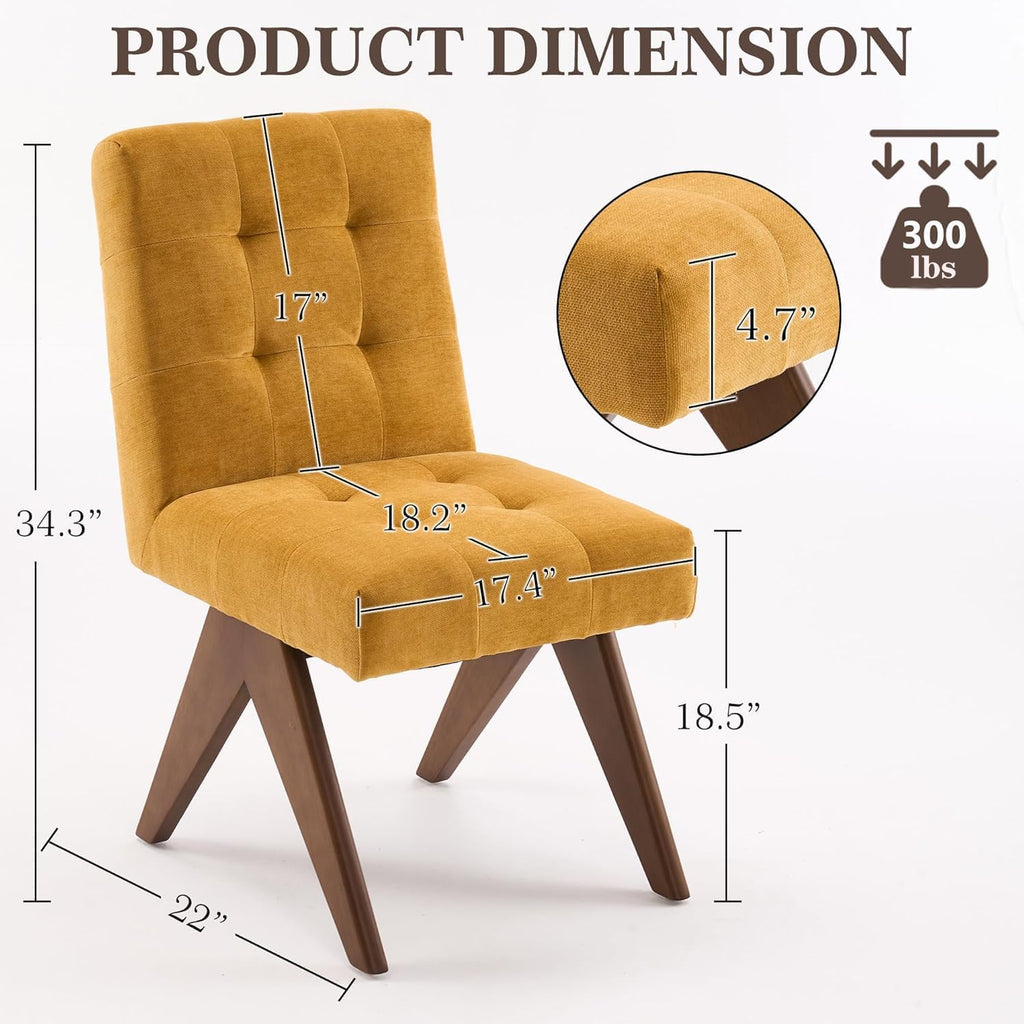 Rowill Modern Upholstered Dining Chairs Parsons Chair Linen Fabric Kitchen Chairs Tufted Armless Dining Room Chairs with Wood Legs Set of 4, Yellow