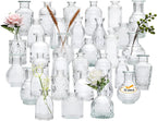 Glass Bud Vases Set of 32,Small Flower Vases for Wedding Centerpiece Table Decorations,Clear Vintage Embossed Mini vases,Flower Arrangements in Vases for Party or Home Decor