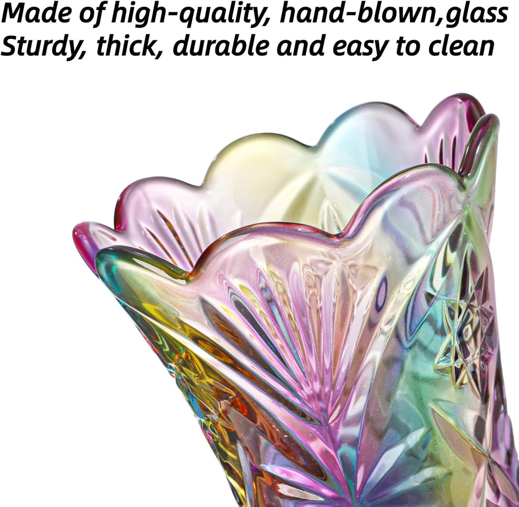 Dicunoy Set of 2 Glass Colorful Flower Vase, 9" Large Colored Crystal Flower Vase for Centerpieces, Heavy Duty Tall Flared Vase with Base for Dining Table, Living Room, Bouquet, Home, Wedding, Office