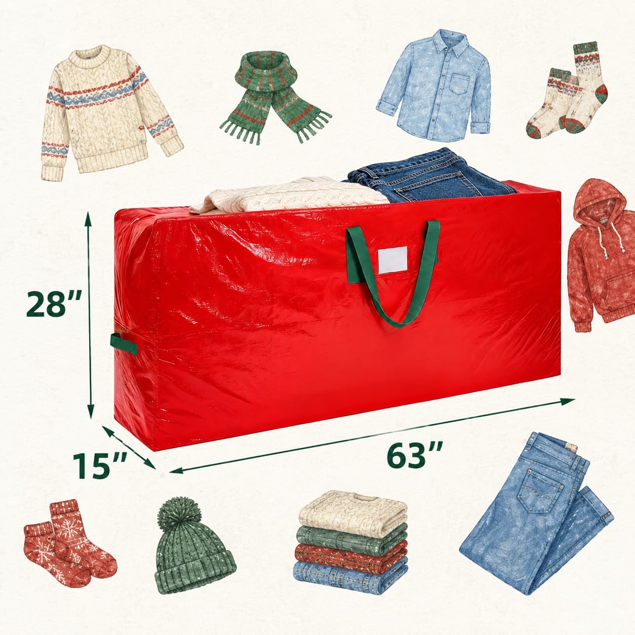 KRYSTY Durable Large Christmas Tree Storage Bag,Fits Up to 9 ft Artificial Trees,Heavy Duty Zipper&Reinforced Handles For Christmas Tree Bag,Protects Against Dust,Moisture & Damage,Red