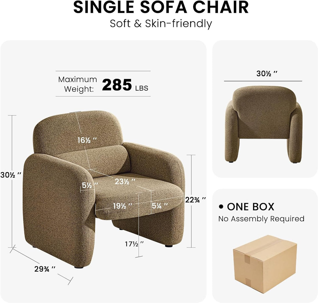Furniliving 30.5" Chenille Accent Chair, Modern Upholstered Armchair with Solid Wood Legs, Comfy Reading Chair for Living Room Bedroom, Wide Single Sofa Chair（Yellow，Set of 1）