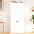 Polibi 77" Tall Freestanding Kitchen Pantry Cabinet, 35" L x 17.7" W Modern Shaker Style Storage Cupboard with Adjustable Shelves, Wine Racks, Drawers, Door Shelves, White