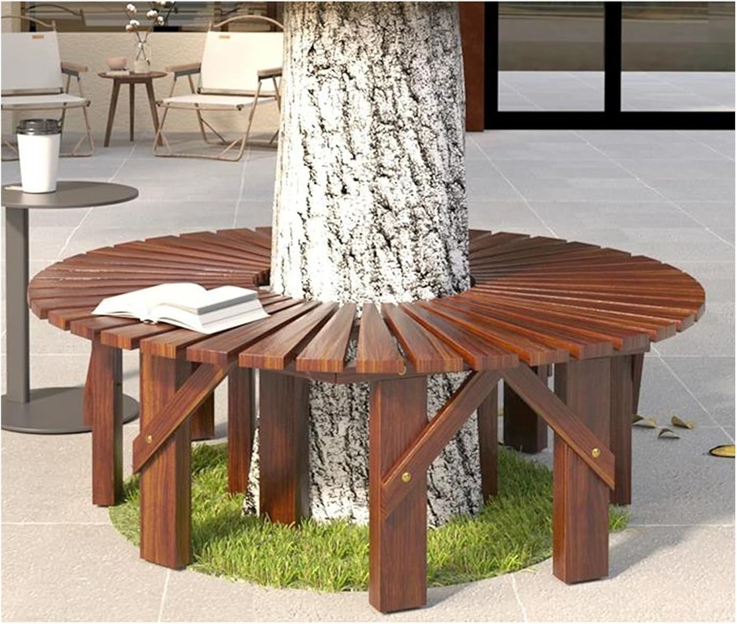 Garden Tree Bench Wrap Around Wooden Benches Seater,for Backyard Leisure Chair Patio Seating