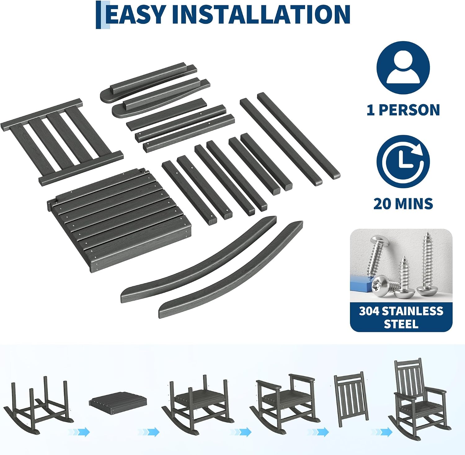 Garvee 2-Tier Outdoor Rockiong Chair 18 x 15 inch, HDPE Patio End Tables for Pool Deck Indoor Backyard, Gray