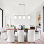 Modern Island Lights for Kitchen, Brushed Nickel Dining Room Light Fixtures, 4-Light Linear Chandeliers Over Table White Frosted Glass Kitchen Hanging Lights Pendant Lighting Over Island