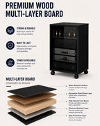Rolling Audio Rack with Glass Door, Heavy Duty Media Cabinet with Cable Management and dust Protection, Modern Living Room/Bedroom/Video Home Theater Cabinet (3-Tier)
