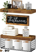 QEEIG ‎Bathroom Shelves Over Toilet - Paper Storage Wall Mounted Farmhouse Decor Decorations Aesthetic Décor Sign Small Floating Shelf 2+1 Set 16 inch, Rustic Brown (020BN)