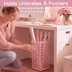Hicarer Pink Bow Umbrella Holder for Entryway Umbrella Stand with Removable Drip Tray & 4 Hooks Cute Coquette Square Freestanding Walking Sticks Storage Bin for Home Hallway, 16 x 6.3 x 6.3 Inch