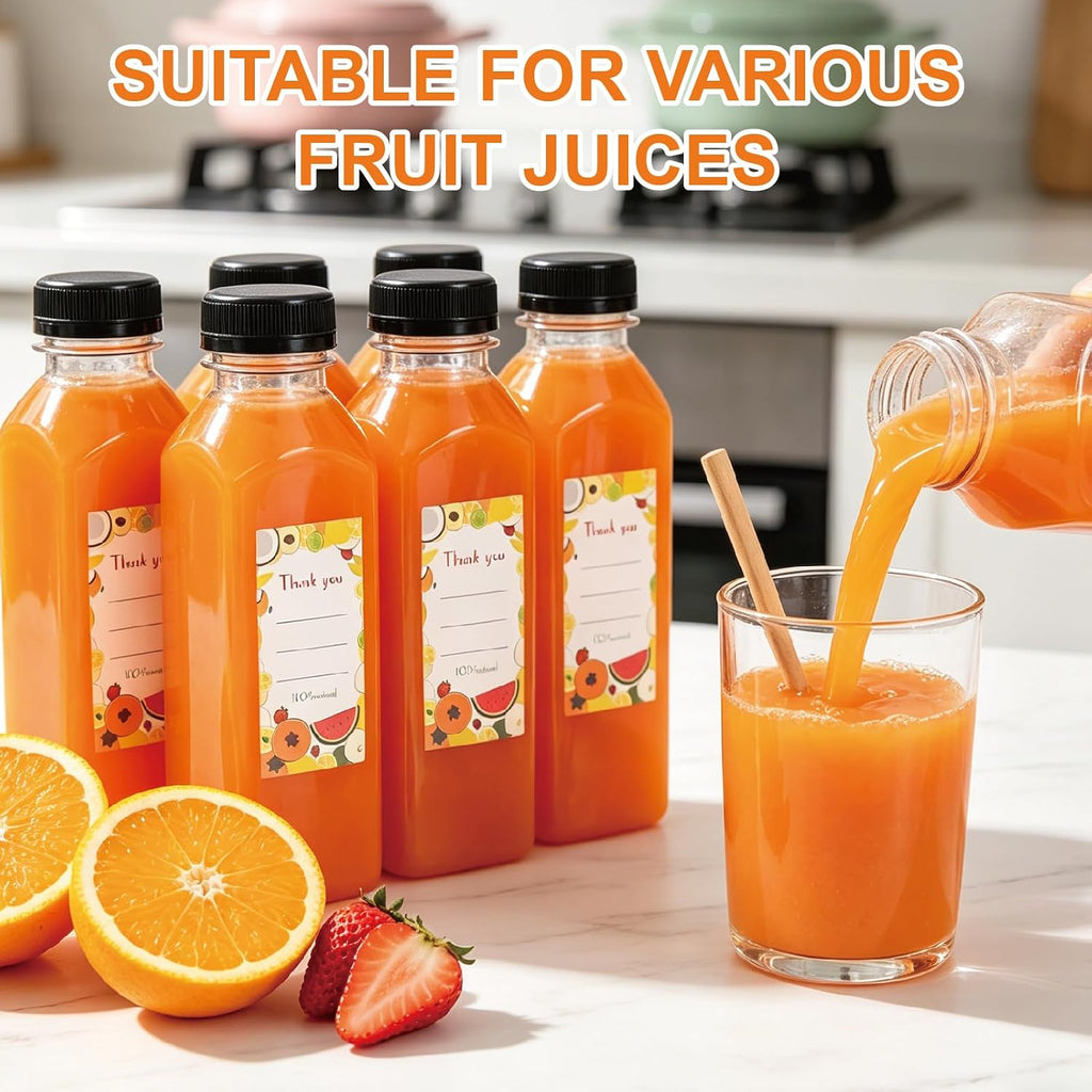 100pcs 16oz Plastic Juice Bottles with Caps, Reusable Juice Containers with Lids for Juice, Milk, Smoothies and Other Beverages