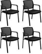 Tangkula Set of 4 Conference Room Chairs, Stackable Office Guest Chairs with Upholstered Seat, Mesh Backrest & Armrests, Waiting Room Chairs for Office, School, Lobby, Black