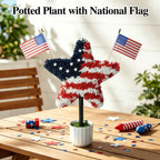 2 Pack Star Topiary Trees for 4th of July Decoration, Outdoor Artificial Plant with Pot & Ground Spike, Front Porch Star Shaped Patriotic Decor w/4 USA Flags, for Memorial Day Independence Day